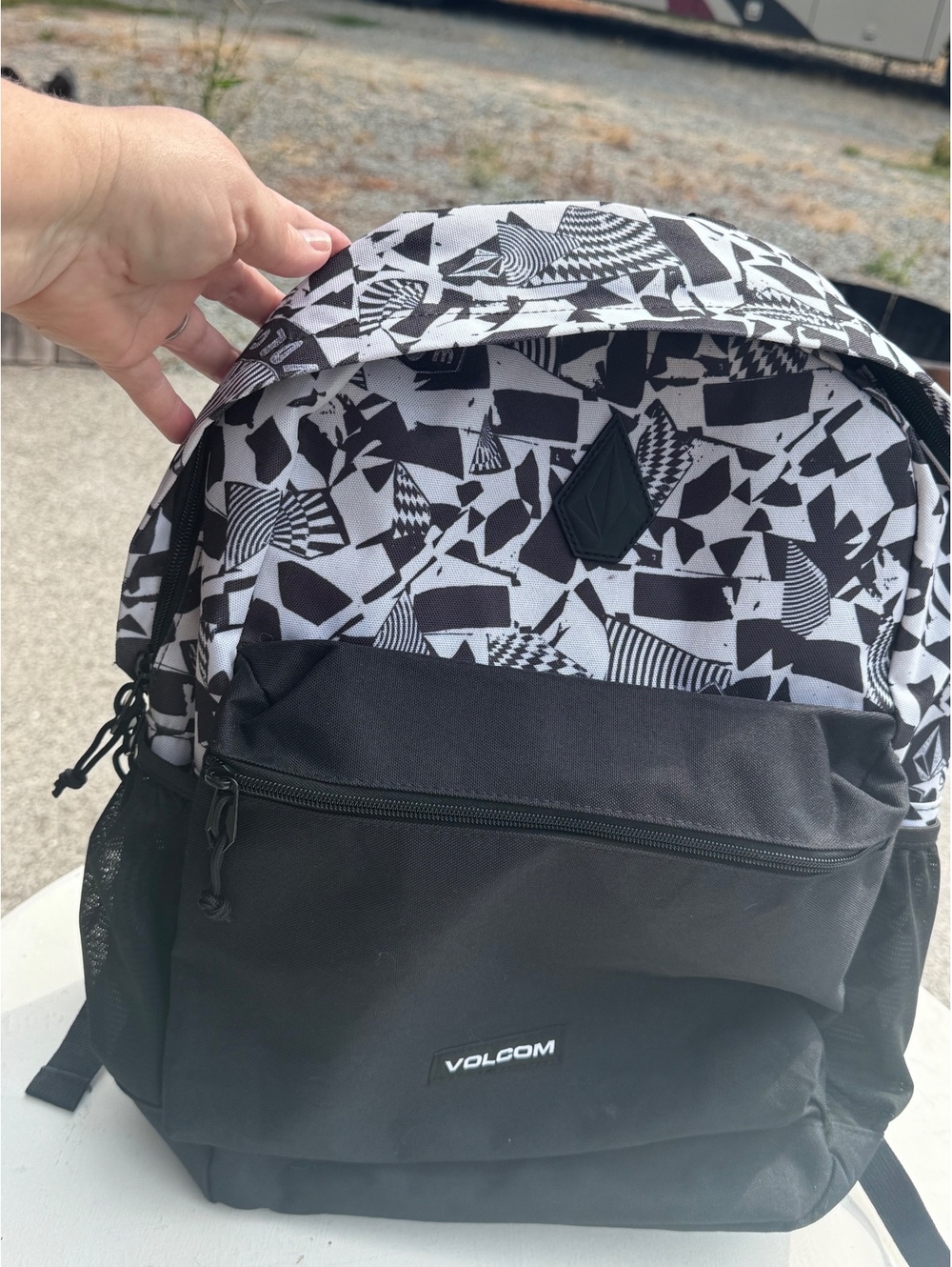 Volcom Backpack Black White Graphic Print School Skate Travel Laptop Bag